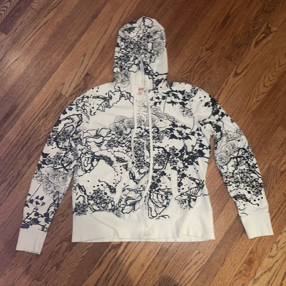 Cream and black floral print hoodie